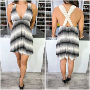 Alice + Olivia White Black Crossback 100% Silk Dress $199